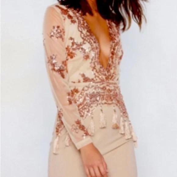 Nasty Gal Rose Gold Sequin Tassel Mini Dress - Picture 4 of 4